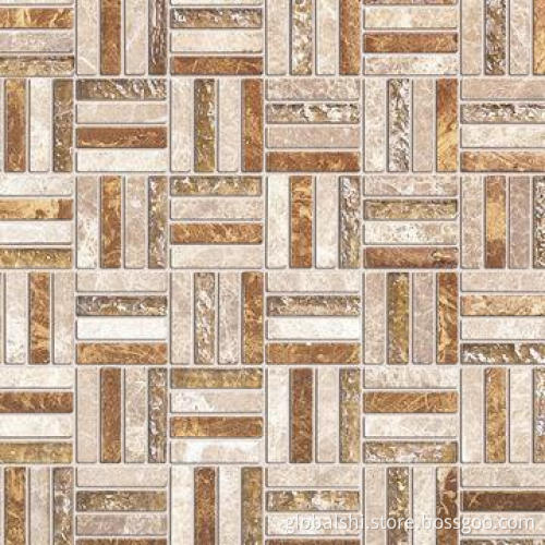 Crystal and Stone Glass Mosaic Tile, Glass Mix Natural Marble Stone, 10 Colors, 262 x 262mm